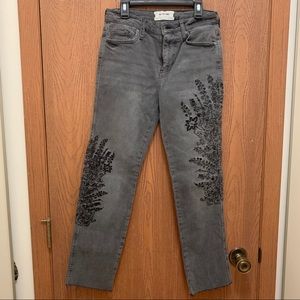 Free People Grey Black Floral Jeans